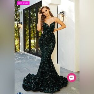 Elegant Green Sequin PROM or Evening Gown